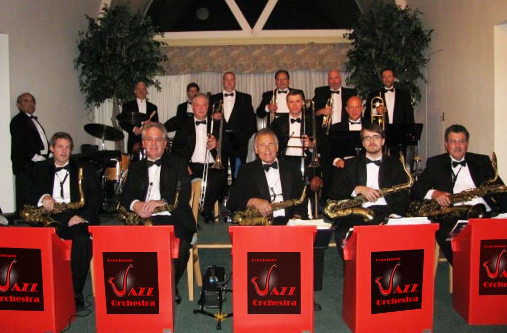 The members of the Long Island Jazz Orchestra prepared to perform at a wedding.